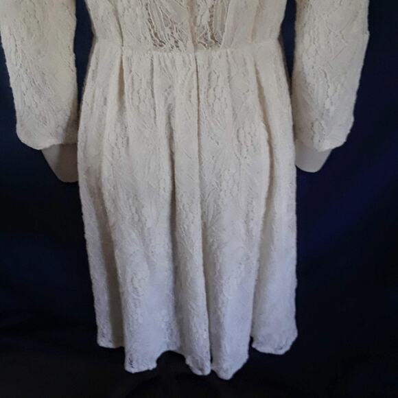 FREE PEOPLE Cream Lace Dress Stretchy Lined SZ S Babydoll Sweetheart Long Sleeve - Picture 6 of 9